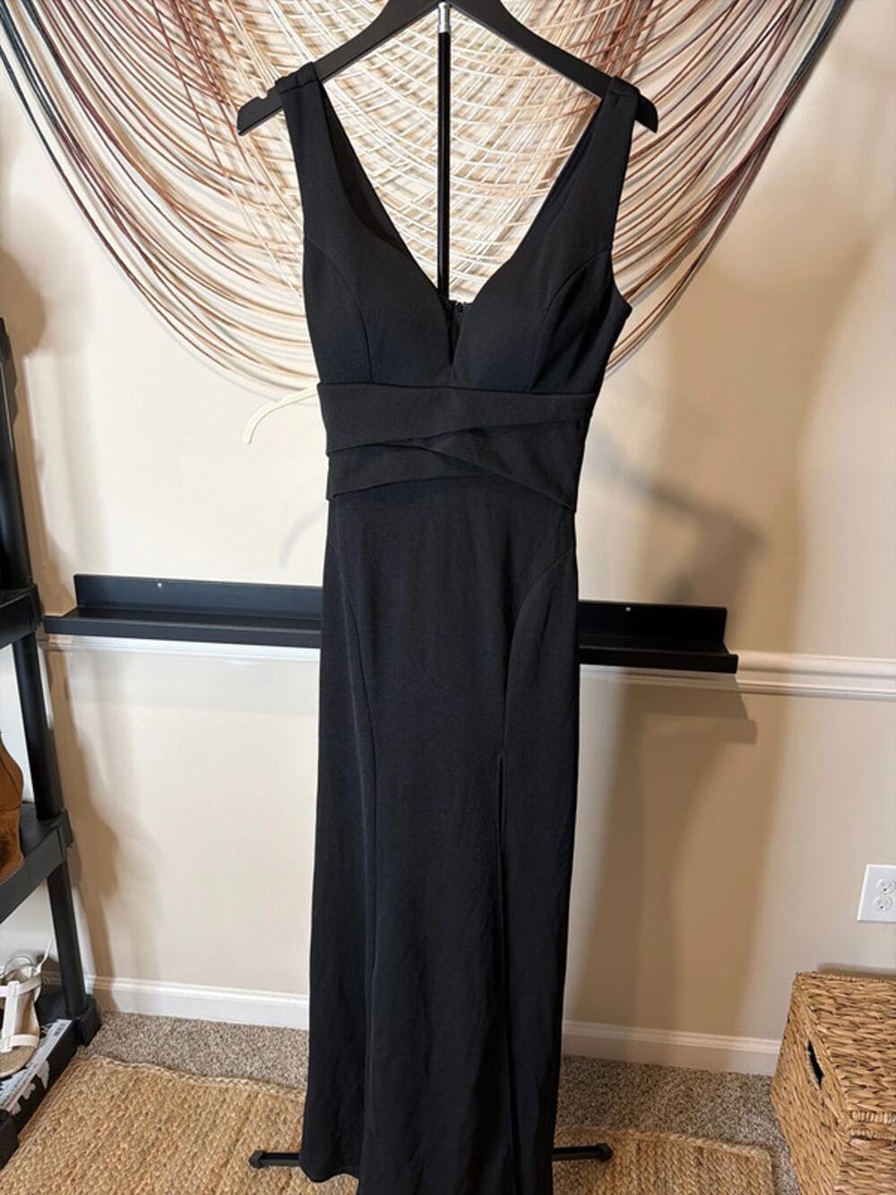 Emerald Sundae black evening gown, high slit M 3048